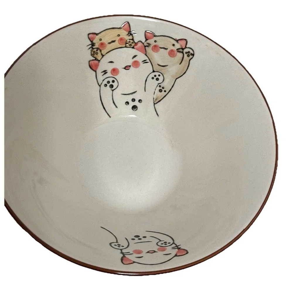 Hand Painted Cat Bowl Kawaii Kitty Ceramic Pottery 8